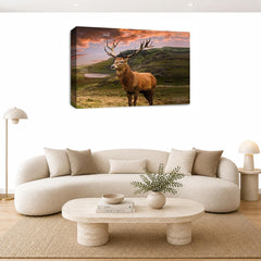 LR Scottish Highland Stag Wall Art Picture – Grey, Teal & Black Framed Canvas Print | Ready to Hang | Modern Wall Art for Living Room, Bedroom & Office