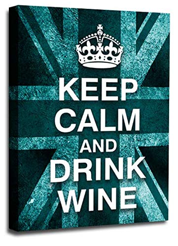 LR Keep Calm Wall Art Canvas Picture Drink Wine Teal White Union Jack Home Framed Panel Print Ready to Hang