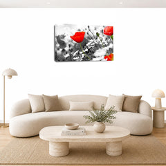 LR Floral Flower Poppy Wall Art Picture – Yellow & White Framed Canvas Print | Ready to Hang | Modern Wall Art for Living Room, Bedroom & Office