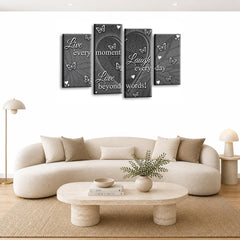 LR Live Laugh Wall Art Picture – Grey & White Love Quote Framed 4 Panel Split Canvas Print | Ready to Hang | Modern Wall Art for Living Room, Bedroom & Office
