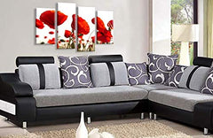 LR Floral Rose Poppy Wall Art Picture Red White Flower Framed Split Canvas Print Ready to Hang