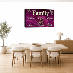 LR Family Love Quote Wall Art Picture – Purple & Cream Framed Canvas Print | Ready to Hang | Modern Wall Art for Living Room, Bedroom & Office