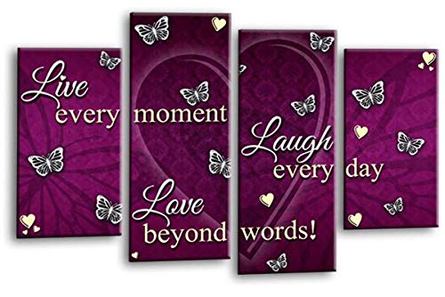 LR Live Laugh Wall Art Print Purple Grey Love Heart Framed Split Panel Picture Ready to Hang