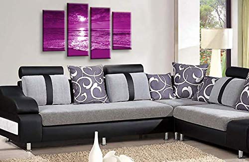 LR Sunset Beach Wall Art Picture Purple Cream Seascape Love Framed Split Canvas Print Ready to Hang