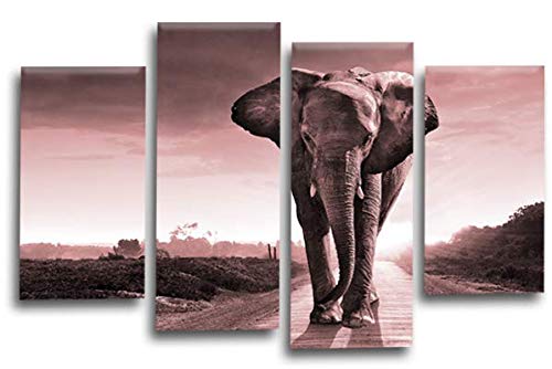 LR Elephant Sunset Wall Art Picture Pink Grey Animal Africa Framed Split Canvas Print Ready to Hang