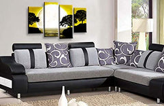 LR Landscape Canvas Wall Art Picture Black White Mustard Big Moon Lake Floral Framed Split Panel Canvas Print