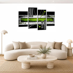 LR Abstract Wall Art Picture – Green & Lime Modern Framed 4 Panel Split Canvas Print | Ready to Hang | Modern Wall Art for Living Room, Bedroom & Office