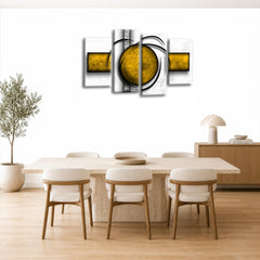 LR Abstract Wall Art Picture – Yellow & White Modern Framed 4 Panel Split Canvas Print | Ready to Hang | Modern Wall Art for Living Room, Bedroom & Office