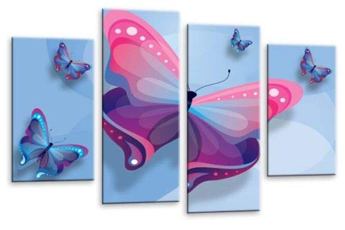 LR Butterfly Heart Wall Art Picture Love Pink Blue Framed Split Canvas Panel Print