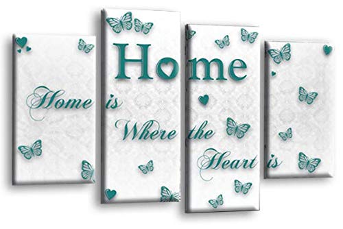 LR Love Quote Home Wall Art Picture – Teal & White Framed 4 Panel Split Canvas Print | Ready to Hang | Modern Wall Art for Living Room, Bedroom & Office