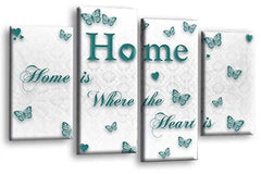 LR Love Quote Home Wall Art Picture – Teal & White Framed 4 Panel Split Canvas Print | Ready to Hang | Modern Wall Art for Living Room, Bedroom & Office