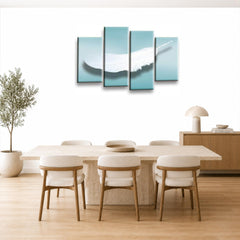LR Abstract Wall Art Picture – Teal & White Floral Framed 4 Panel Split Canvas Print | Ready to Hang | Modern Wall Art for Living Room, Bedroom & Office