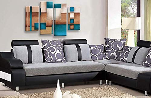 LR Teal Abstract Wall Art Picture Cream Squares Checks Framed Canvas Split Print Ready to Hang