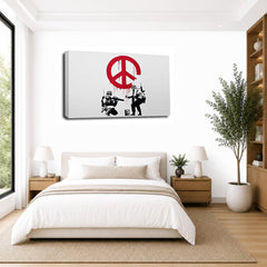 LR Banksy Soldier Wall Art Picture – Grey & White Graffiti Art Framed Canvas Print | Ready to Hang | Modern Wall Art for Living Room, Bedroom & Office