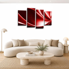 LR Abstract Wall Art Picture – Red, Black & White Modern Framed 4 Panel Split Canvas Print | Ready to Hang | Modern Wall Art for Living Room, Bedroom & Office