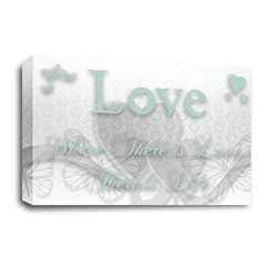 LR Love Quote Wall Art Picture – White & Duck Egg Framed Canvas Print | Ready to Hang | Modern Wall Art for Living Room, Bedroom & Office