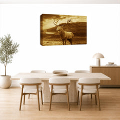 LR Highland Stag Wall Art Picture – Cream & Brown Framed Canvas Print | Ready to Hang | Modern Wall Art for Living Room, Bedroom & Office