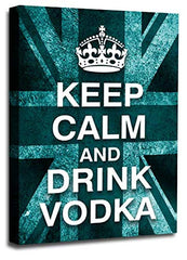 LR Keep Calm Wall Art Canvas Picture Drink Vodka Teal White Union Jack Home Framed Panel Print Ready to Hang
