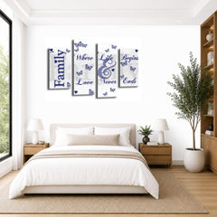 LR Family Love Quote Wall Art Picture – Blue & White Framed 4 Panel Split Canvas Print | Ready to Hang | Modern Wall Art for Living Room, Bedroom & Office