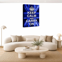 LR Keep Calm Wall Art Picture – Blue & White Typography Framed Canvas Print | Ready to Hang | Modern Wall Art for Living Room, Bedroom & Office