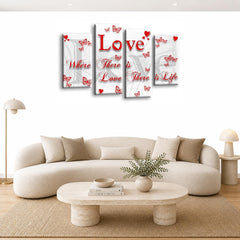 LR Love Quote Wall Art Picture – Red & White Framed 4 Panel Split Canvas Print | Ready to Hang | Modern Wall Art for Living Room, Bedroom & Office
