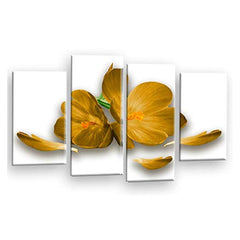 LR Floral Rose Orchid Wall Art Picture – White & Mustard Framed 4 Panel Split Canvas Print | Ready to Hang | Modern Wall Art for Living Room, Bedroom & Office