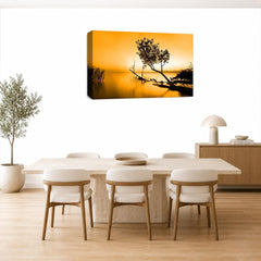 LR Seascape Landscape Sunset Wall Art Picture – Grey & Orange Framed Canvas Print | Ready to Hang | Modern Wall Art for Living Room, Bedroom & Office