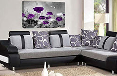 LR Grey Floral Canvas Art Picture Purple White Chinese Poppy Flower Love Wall Panel Print
