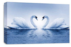 LR Love Heart Swans Wall Art Picture Blue White Kissing Framed Canvas Panel Print Ready to Hang