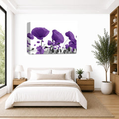 LR Floral Poppy Rose Wall Art Picture – Purple & White Framed Canvas Print | Ready to Hang | Modern Wall Art for Living Room, Bedroom & Office