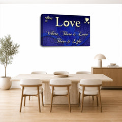 LR Love Quote Wall Art Picture – Blue & Cream Framed Canvas Print | Ready to Hang | Modern Wall Art for Living Room, Bedroom & Office