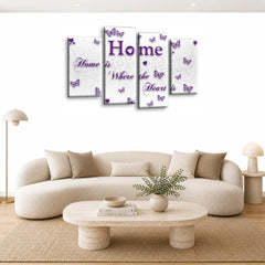 LR Love Quote Home Wall Art Picture – Purple & White Framed 4 Panel Split Canvas Print | Ready to Hang | Modern Wall Art for Living Room, Bedroom & Office