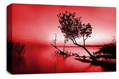LR Seascape Landscape Sunset Wall Art Picture Red Grey Framed Canvas Print Ready to Hang
