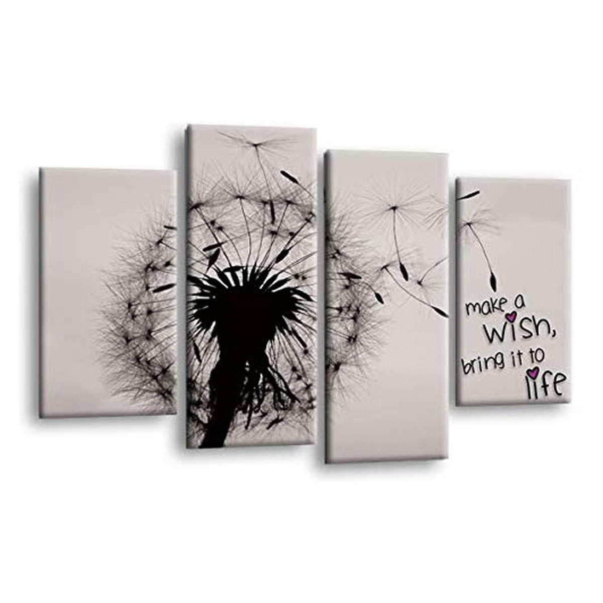 LR Abstract Floral Wall Art Picture – Grey Framed 4 Panel Split Canvas Print | Ready to Hang | Modern Wall Art for Living Room, Bedroom & Office
