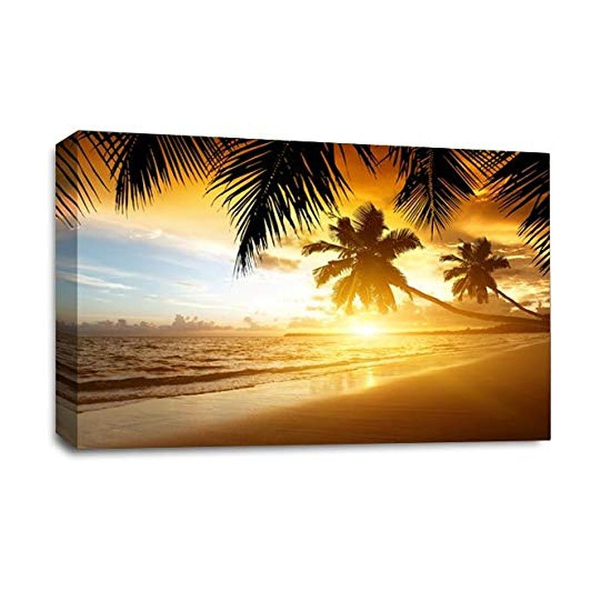 LR Sunset Beach Tropical Wall Art Picture – Seascape Framed Canvas Print | Ready to Hang | Modern Wall Art for Living Room, Bedroom & Office