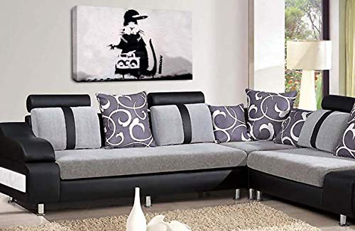 LR Banksy Rat Art Print Black White DJ Rap Gangster Framed Canvas Wall Picture Ready to Hang