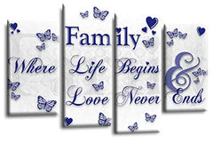 LR Family Love Quote Wall Art Picture Blue White Framed Split Panel Print Ready to Hang