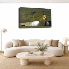 LR Framed Banksy Wall Art Picture – Grey, Black & White Graffiti Art Framed Canvas Print | Ready to Hang | Modern Wall Art for Living Room, Bedroom & Office