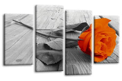 LR Rose Floral Wall Art Picture Orange Grey Split Panel Canvas Print Framed Ready to Hang