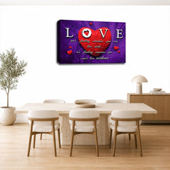 LR Love Quote Wall Art Picture – Purple & Red Framed Canvas Print | Ready to Hang | Modern Wall Art for Living Room, Bedroom & Office