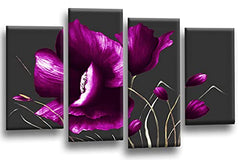 LR Floral Rose Purple Flower Wall Art Picture Poppy Framed Split Canvas Picture Ready to Hang