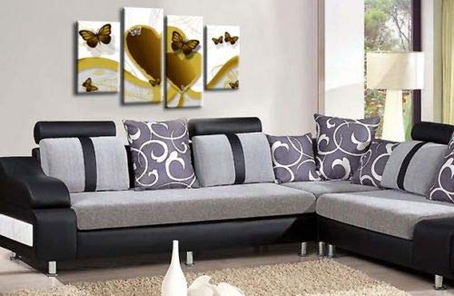 LR Butterfly Heart Wall Art Picture Love Mustard White Framed Split Canvas Panel Print