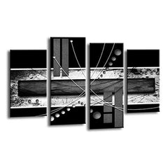 LR Abstract Wall Art Picture – Grey, Black & White Modern Framed 4 Panel Split Canvas Print | Ready to Hang | Modern Wall Art for Living Room, Bedroom & Office
