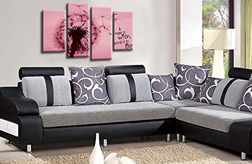 LR Abstract Floral Wall Art Picture Make a Wish Quote Grey Pink Framed Split Canvas Print