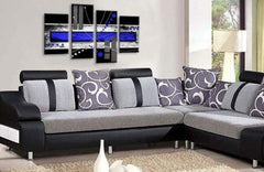 LR Abstract Canvas Art Print Blue Black White Squares Checks Love Split Wall Panel Picture