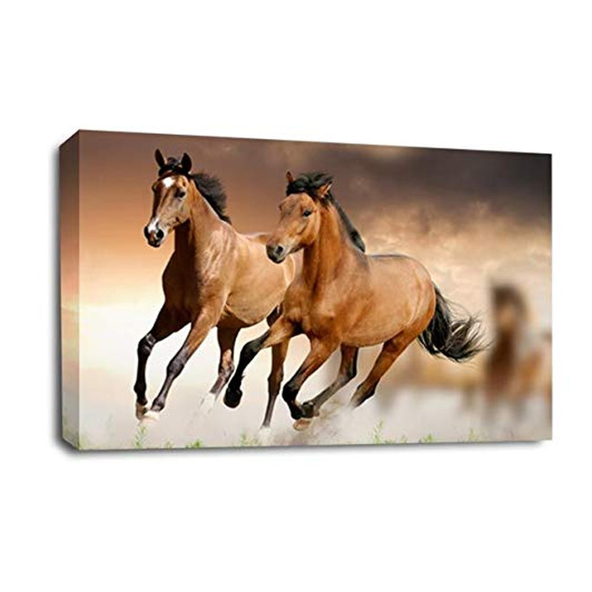 LR Brown Horse Running Wall Art Picture – Animal Framed Canvas Print | Ready to Hang | Modern Wall Art for Living Room, Bedroom & Office
