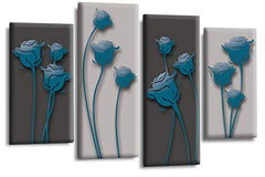 LR Teal Floral Rose Wall Art Picture Grey Abstract Flower Love Framed Split Panel Print Ready to Hang