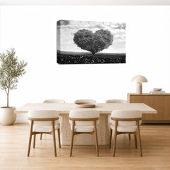LR Floral Love Heart Tree Wall Art Picture – Grey & White Framed Canvas Print | Ready to Hang | Modern Wall Art for Living Room, Bedroom & Office