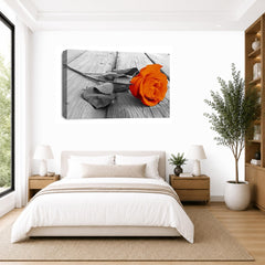 LR Floral Rose Wall Art Picture – Grey & Orange Framed Canvas Print | Ready to Hang | Modern Wall Art for Living Room, Bedroom & Office