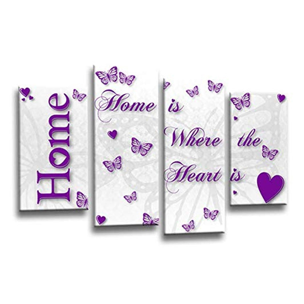 LR Love Quote Home Wall Art Picture – Purple & White Framed 4 Panel Split Canvas Print | Ready to Hang | Modern Wall Art for Living Room, Bedroom & Office